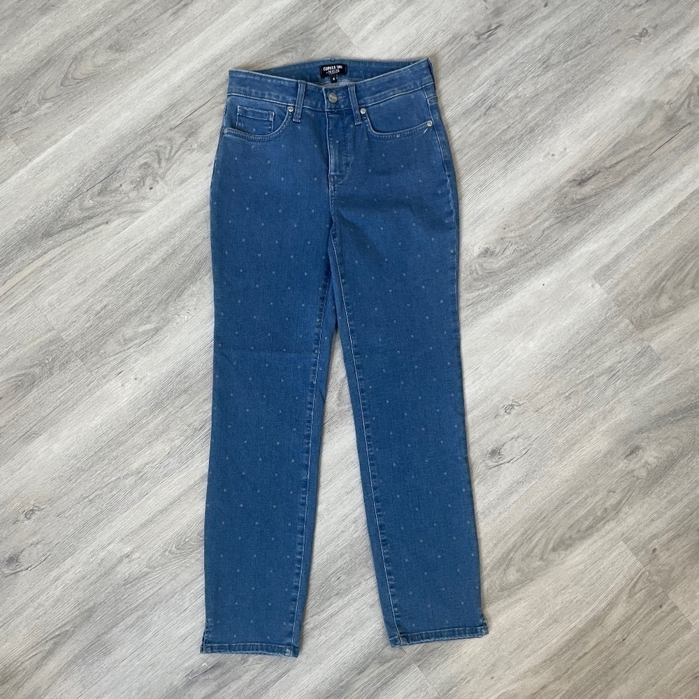 NYDJ Curves 360 Polka Dot Blue Straight Ankle Jeans - Picture 5 of 8